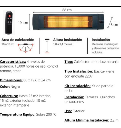 Imagen 3 de 10 de Calefactor Eléctrico Exterior 2500w Calentador Estufa Hot