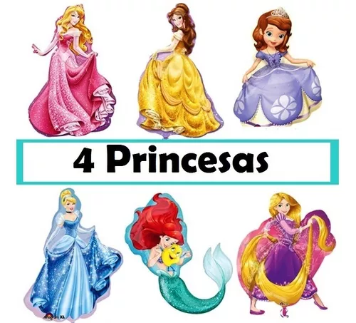 4 Globos Princesas Disney Metalico Jumbo Surtidos