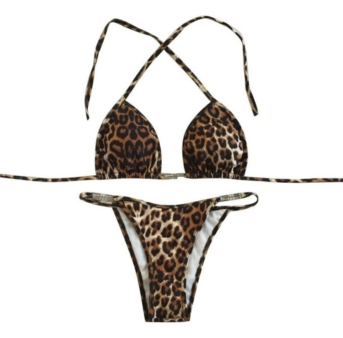 Bikini Tipo Tanga Con Estampado De Leopardo Y Relleno Biquin