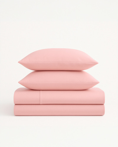 Juego De Sabanas Queen Size, Premium Tacto Egipcio, Laila Color Rosa Pastel Diseño De La Tela Liso