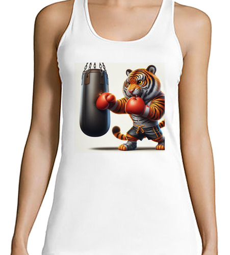 Musculosa Mujer Tigre Boxeando Saco Deporte Gym Sport M3