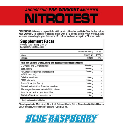 Pre Entreno Musclemeds Nitrotest 30 Servicios Blue Raspberry