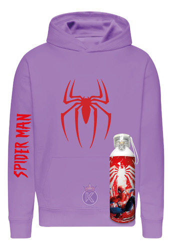 Poleron Spiderman + Botella En Aluminio  - Hombre Araña - Comic - Pelicula - Estampaking