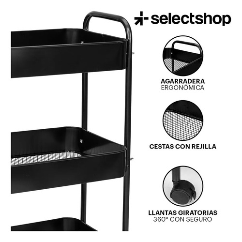 Carrito Organizador De Metal Transportador Metálico Ruedas Negro