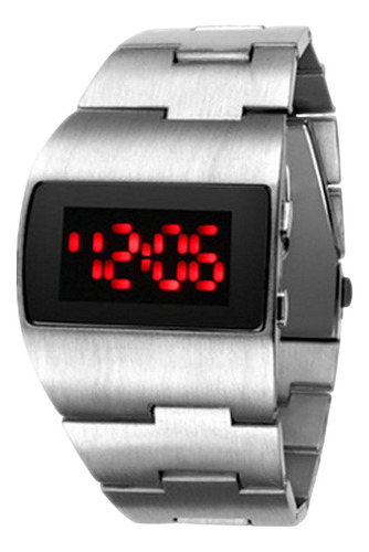 Reloj Deportivo Digital Fecha Electrónica Luz Roja Plateada