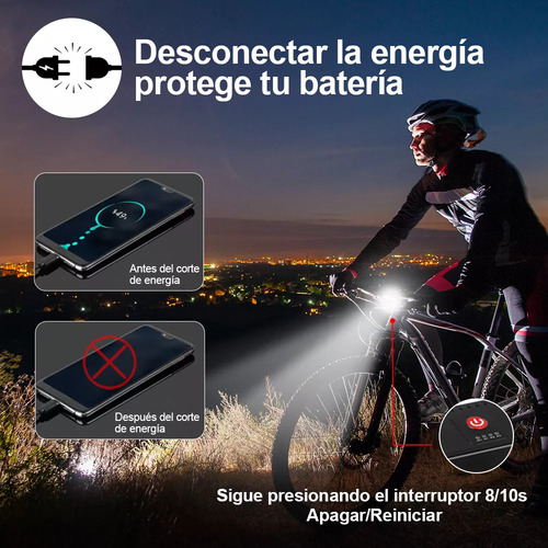 Luz Para Bicicleta 6000 Lúmenes Impermeable 8 Led Recargable