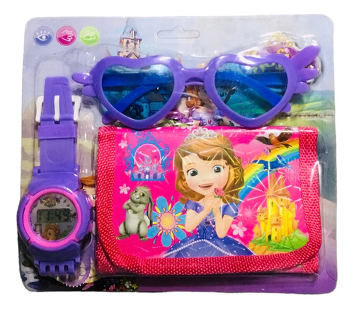 Set De Reloj, Billetera Y Lentes Minnie Princesas Para Niñas