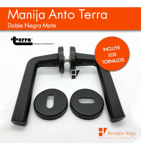 Imagen 4 de 10 de Manija Picaporte Anto Terra Doble C/boca Retro Negra Mate***