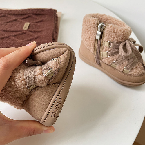 Botas Para Niños Con Suela Suave Gris Camel, Zapatos De Invi