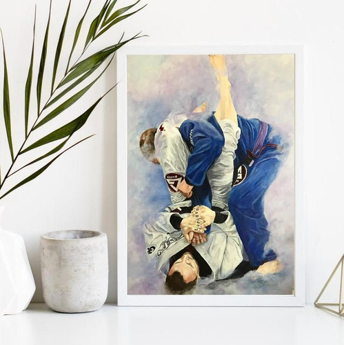 Marco Jiu Jitsu 24x18cm - Madera blanca con vidrio