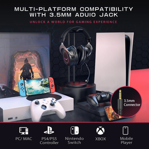 Auriculares para juegos Fifine H3, micrófono RGB, PC, PS4, PS5, Xbox, color negro