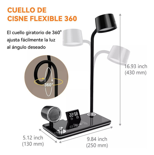 Juoytgxz 4 En 1 Multifuncional Lámpara Led Lampara Bluetooth Cargador Carga Externa De Teléfono Móvil, Reloj De Pantalla, Altavoz Bluetooth, Lámpara De Escritorio Con Protección Para Los Ojos