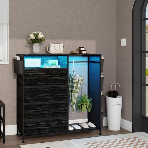 Closet Grande Perchero Con Led De 5 Cajones Y 5 Bolsillo