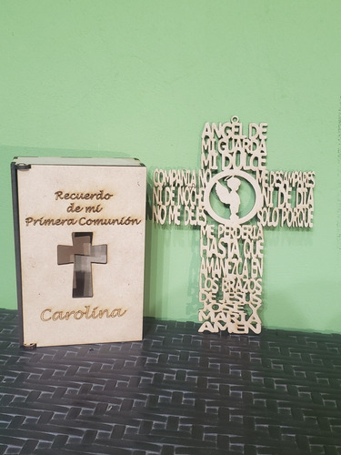 Comunion Mdf Cajita Tarjetas/biblia + Cruz (1 Unidad C/u)