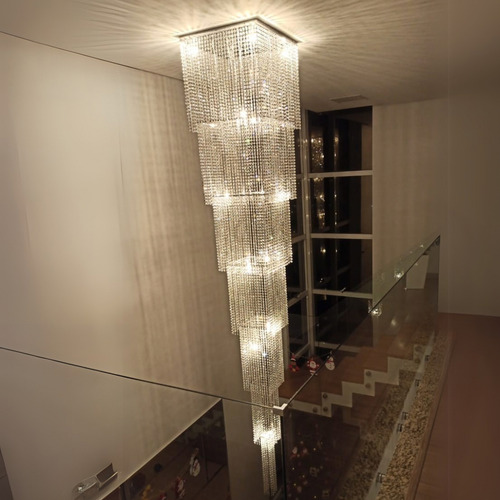 Lustre Plafon Cristal Cascata 60x60 Salas Pé Direito Duplo