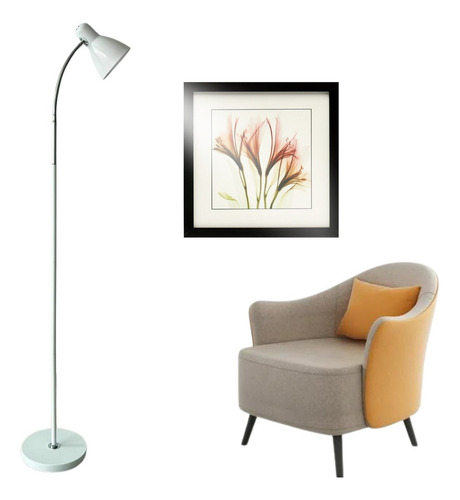 Luminária Chão 1,70m Pedestal Coluna Piso Abajur Bivolt 40w Cúpula Branco Estrutura Branco