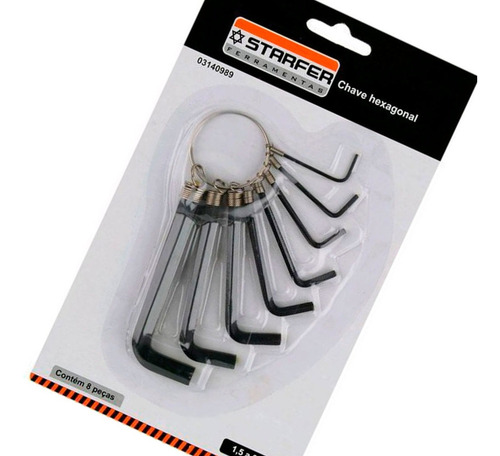 Chave Allen Hexagonal Starfer 1,5 A 8mm Jogo Com 08 Peças