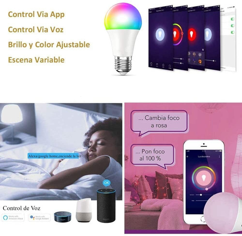Imagen 5 de 7 de 2 Focos Inteligentes Rgb Wifi Bombilla Alexa Google Siri 9w