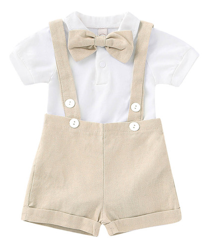 Traje De Verano Para Niños Con Estampado De Lazo Y Tirantes