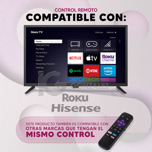 Control Remoto Compatible Con Roku Hisense Smart Para Tv Vix Incluye 4 Pilas AAA Divitech®