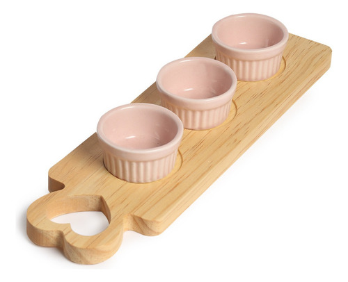 Kit Petisqueira Tabuas + Potinhos De Porcelana 50ml Cor Rosa
