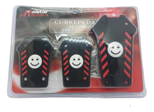 Set Cubre Pedales Auto Diseño Carita Feliz 3 Piezas Ne/roj