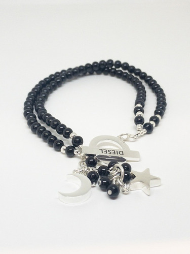 Pulsera Acero Plateada Doble Onix C/ Dije Diesel 32625p 