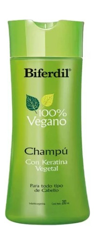 Shampoo Biferdil 100 % Vegano Con Keratina Vegetal X 200 Ml