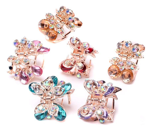 6 Unids Mujeres Seora Aleacin Rhinestone Antideslizante Mini