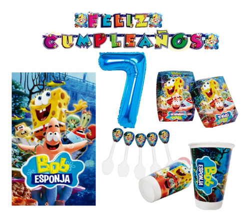 Kit Decoración Bob Esponja Para 12 Niños + Obsequio