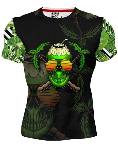 Playera Sublimada Full Print Calavera Cool Palmeras Cocos 