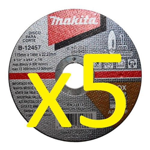 Disco Abrasivo Corte Inox 4-1/2 X 7/8 5 Pzs Makita B12457