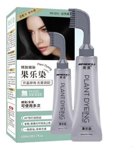 Tinte Vegetal Para El Cabello Con Peine, 100 Ml, Color Negro