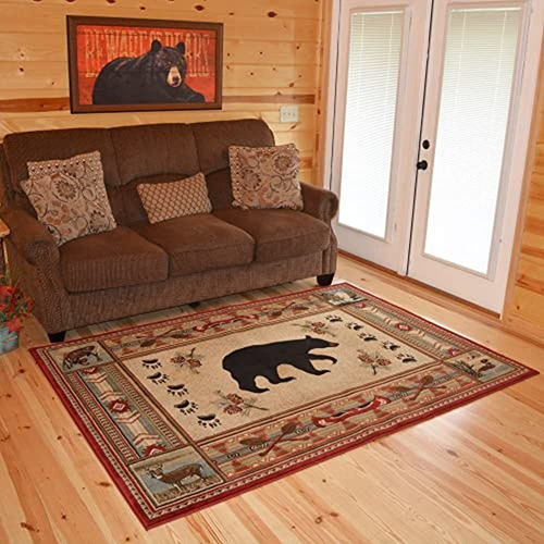 Alfombra Rústica Lodge Bear Red 2x8 Area, 2'2x7'7