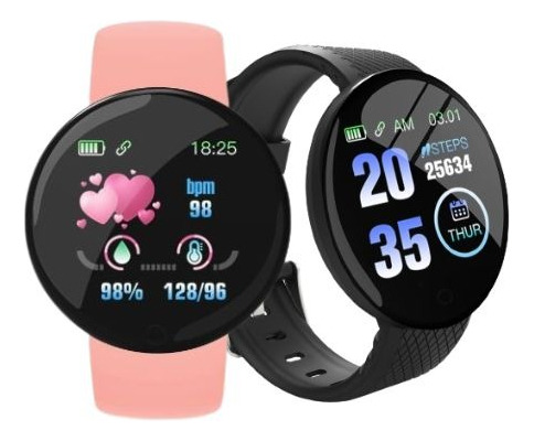 Reloj Inteligente D18 Smartwatch Digital Combo Negro + Rosa