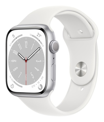 Apple Watch S8 45mm Gps Caixa Prateada Pulseira Branca