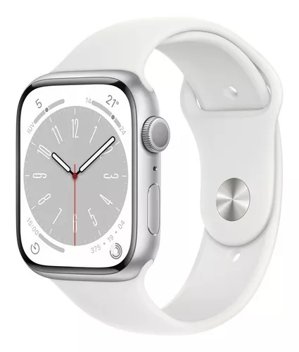 Apple Watch Series 8 Gps 45mm Caixa Prateado Pulseira Branca