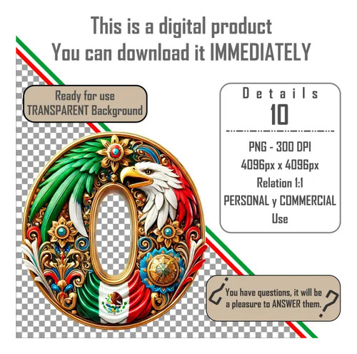 Números Ornamentales Mexicanos 10 Números Png 300dpi, 4096px