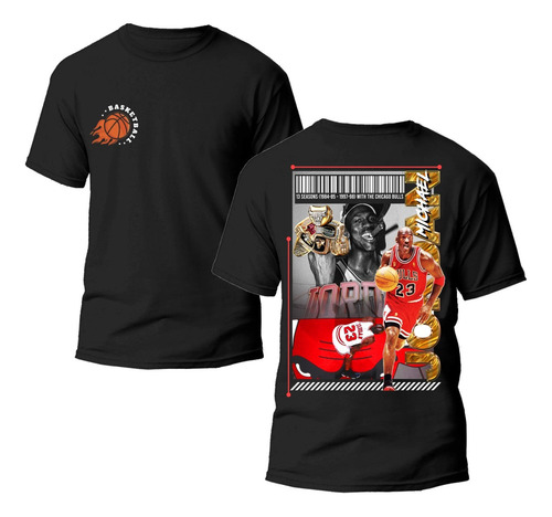 Playera Negra Estampado Mj Nba 100% Algodón 06