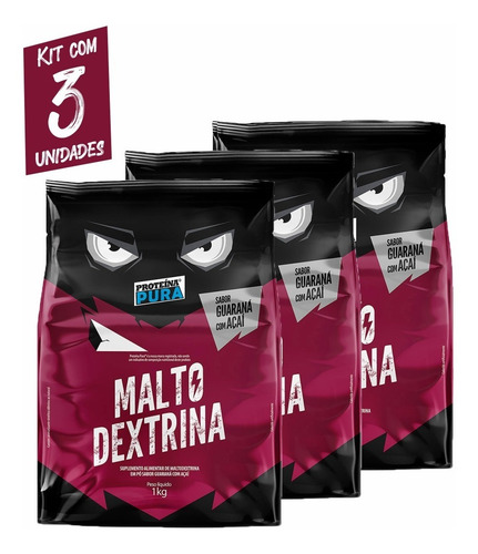 Imagem 1 de 3 de Malto Dextrina - 1kg- Sabor Guaraná Com Açaí - Kit Com 3