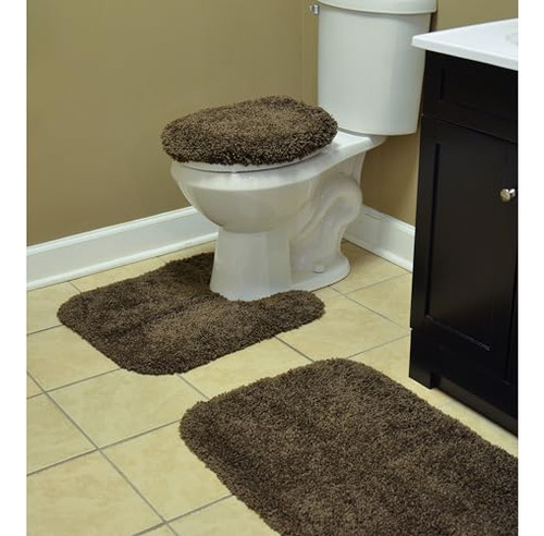 Juego De 3 Alfombras De Baño Lavables Color Chocolate