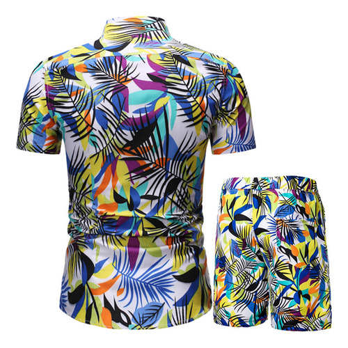 Camiseta Casual De Playa De Manga Corta Con Botones Estampad