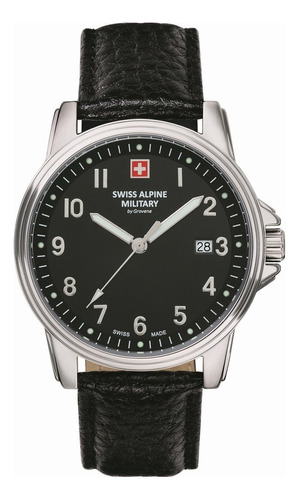 Reloj Swiss Alpine Military By Grovana Leader 7011.1537sam Malla Negro Bisel Plateado Fondo Negro