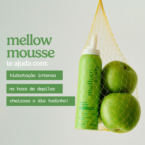 Kit 3 Mellow Mousse, Sabonete Corporal Hidratante Cremoso Maçã Verde