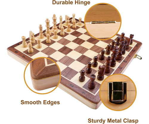 Juego De Ajedrez Magnético Plegable De Madera 15x15