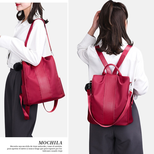 Mochila Impermeable De Nylon Antirrobo Para Mujeres
