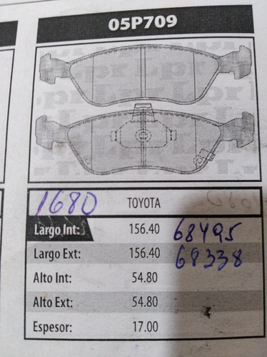 Imagen 2 de 2 de Jgo. Pastillas De Freno 4 Toyota Avensis Corola Lago 156.4mm