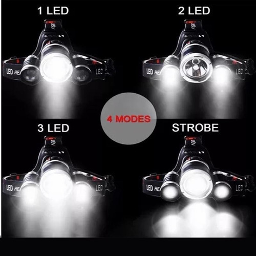 Lanterna Cabeça Recarregável Triplo T6 Led Cree Profissional