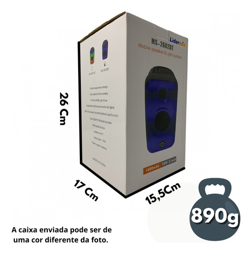 Caixa De Som Bluetooth Com Led Portátil Reforçada Compacta Preto