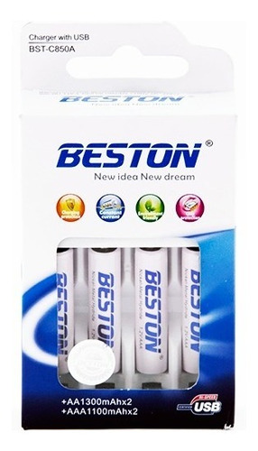 Cargador Usb Y De Pared Beston + 4 Pilas Aaa De 1100 Mah